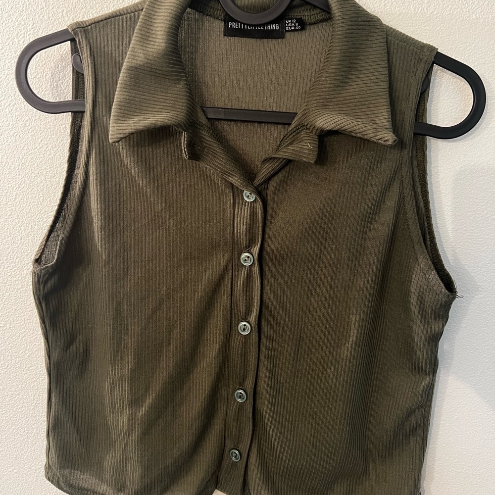 Cropped olive green top with matching bottoms